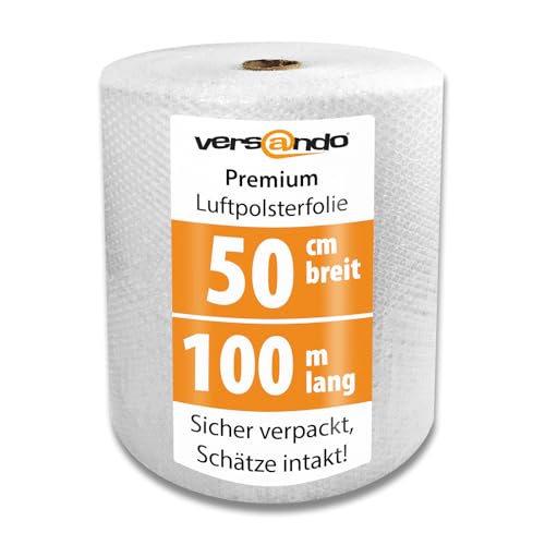 100m Rolle versando Luftpolsterfolie LPF50100, Noppenfolie 50cm breit, 2-schichtig 45my stark Bubble-LT