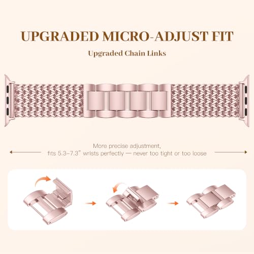 Image of Metal Band Compatible with Apple Watch Bands for Women 40mm 41mm 42mm 38mm 44mm 45mm 46mm 49mm, Dressy Stainless Steel Link Bracelet, Designer Strap for iWatch Series 11 /SE /10 /9 /8 /7 /6 /5 /4 /3 /2 /1 /Ultra