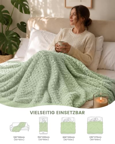 Good Nite Sherpa-Fleece-Überwurfdecke, 230 x 270 cm, Salbeigrün – Ansicht 4