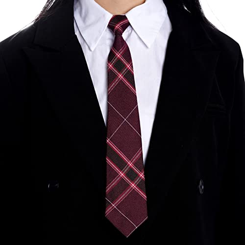 Sucrain 5pcs Boy's Necktie Pre-tied Adjustable Neck Strap Tie Plaid Zipper Tie for Wedding Graduation School Cosplay Uniforms4