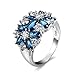 Aotiwe Banda de Boda para Mujer, Set de Regalo para Mujer Anillo Flor Lujo Plateado con Azul Corte Cojín Zirconia Cúbica Tamaño 12