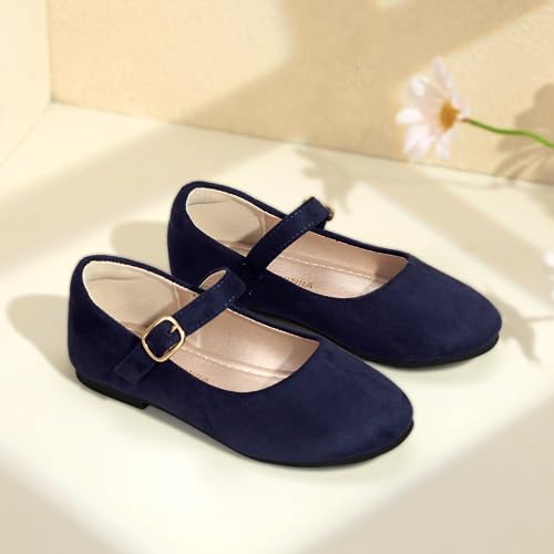 PANDANINJIA Rena Girls Dress Shoes Mary Jane Ballet Flats Back to School Uniform Shoes for Toddler/Little Kid Navy Suede by PANDANINJIA - Used condition - Image 5