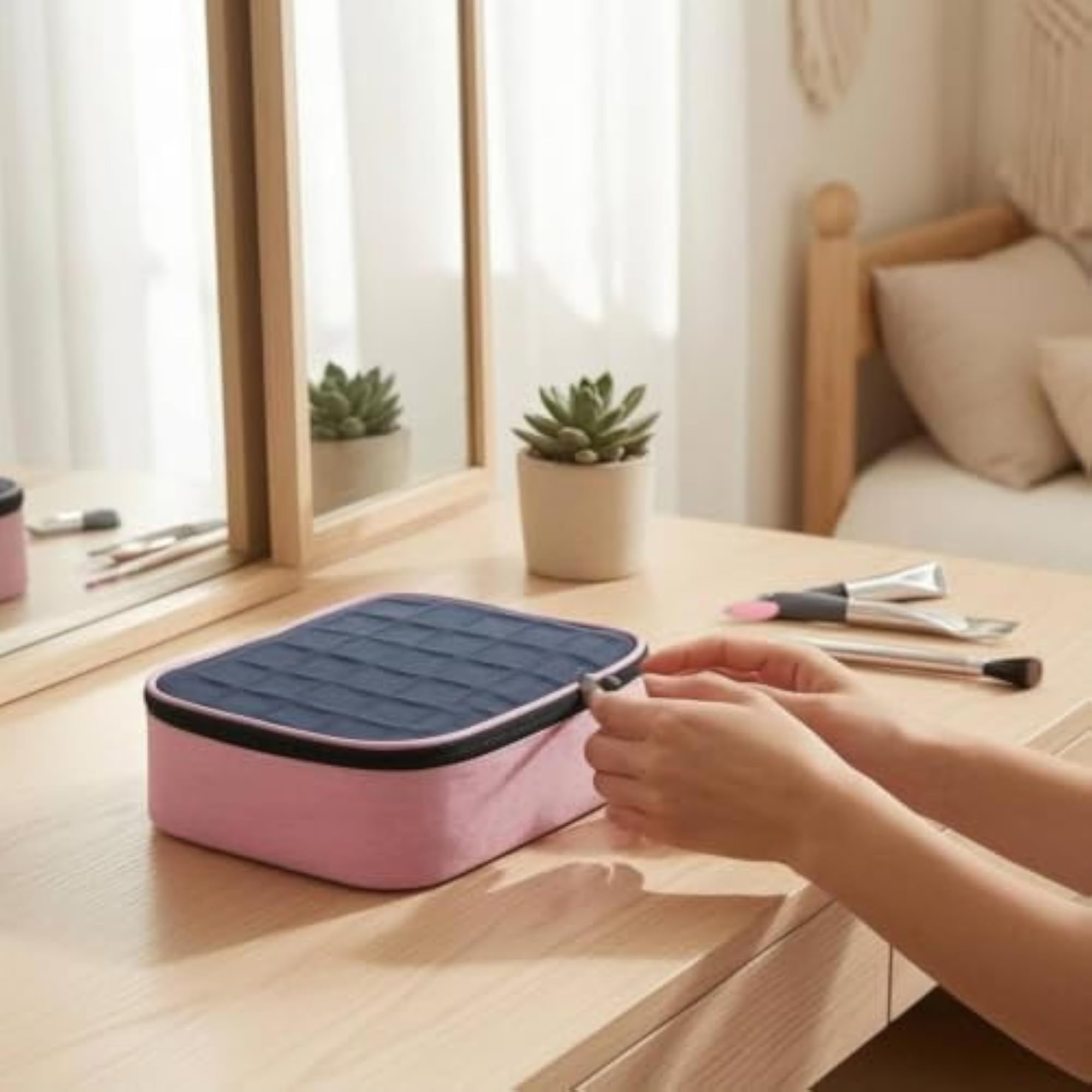Transparent Lid Nail Polish Organizer Case, Blue