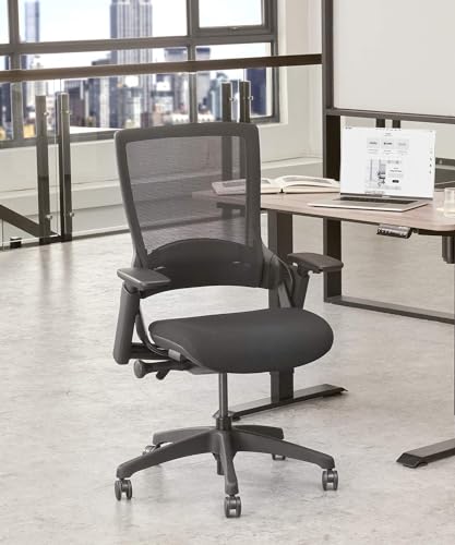 Image of CLATINA Ergonomic High Swivel Executive Chair Fabric Mesh Office Tables Chair with Adjustable Height Head 3D Arm Rest Lumbar Support and Upholstered Back for Home Office Conference Black