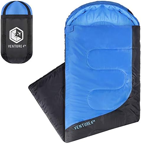 VENTURE 4TH Summer Sleeping Bag, Single, Regular Size - Lightweight, Comfortable, Water Resistant Backpacking Sleeping Bag for Adults & Kids - Ideal for Hiking, Camping & Outdoor – Blue/Gray