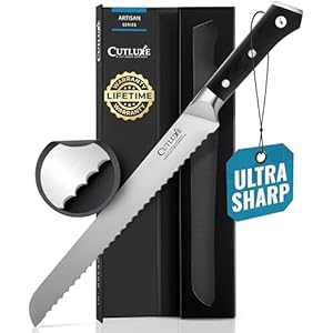 Cutluxe Bread Knife – 10″ Serrated Knife for Homemade, Sourdough Bread – Forged High Carbon German Steel – Full Tang & Razor Sharp – Ergonomic Handle Design – Artisan Series