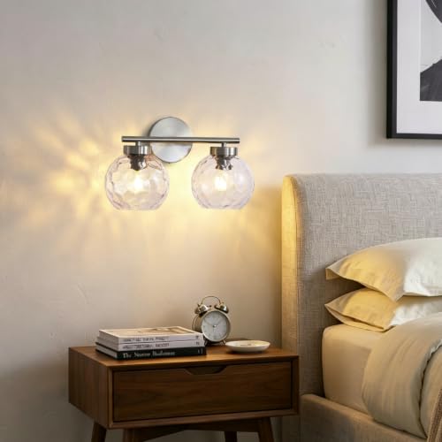 Image of Brushed Nickel 2-Light Bathroom Vanity Light Fixture Over Mirror, Hardwired