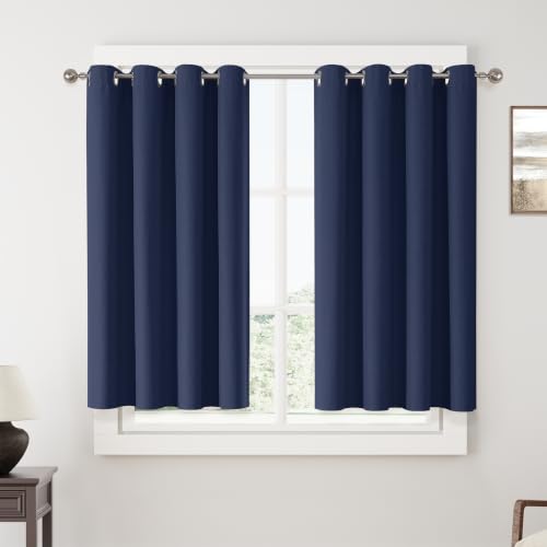ChrisDowa Navy Blue Blackout Curtains 45 Inches Long 2 Panels for Bedroom