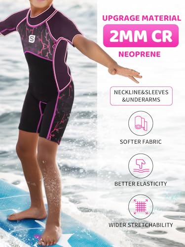Summshall Traje de Neopreno 2,5 mm para Niño Niña, Protección Solar Térmico Neopreno Surf Traje Baño con Cremallera Trasera para Snorkel, Buceo y Qtras Actividades Acuáticas - imagen 4