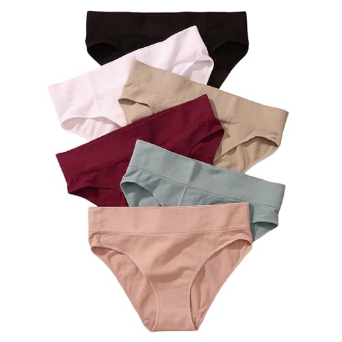 XI LIU 6 Pack Bikini Underwear for Women Stretch Breathable High Waist Women's Bikini Panties (US, Alpha, Medium, Regular, Regular, 6-Pack)
