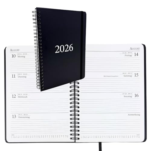 Buchkalender 2026 A5 Ringbuchkalender Wochenplaner Wochenkalender 1 Woche 2 Seiten Terminplaner mit Hardcover und Gummiband