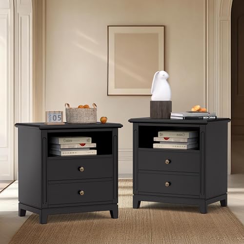24 Solid Wood Nightstand Set with Charging Stations
