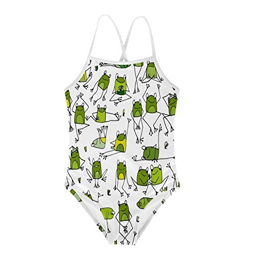 KiuLoam Funny Green Frogs Girl's Swimsuit Two Piece Swimwear Sun Protection Bathing Suits for 7-8 Years Child