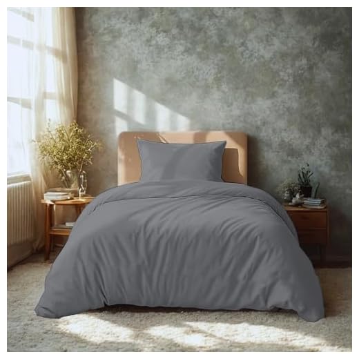 Komfortec Premium Bettwäsche 135x200 mit 1 Kissenbezug 40x80 cm Set aus Gebürstetes Mikrofaser - Grau