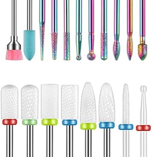 Depvko 19pcs Nail Drill Bits Sets, 3/32 Inch Diamond Cuticle Electric Nail File and Ceramic Acrylic Gel Nail Bit Kit,Nail Art Tools, Carbide Cuticle Remover Bits for Manicure Pedicure, Home Salon