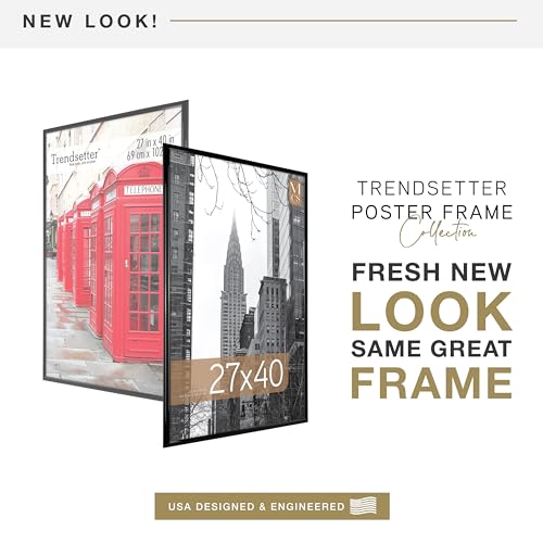 MCS Trendsetter Movie Poster Frame 27x40 Black High-Gloss, Vertical & Horizontal Wall Hanging Large Picture Frame for Photos, Artwork & Custom Posters (2-Pack)