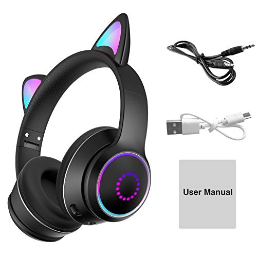 POHOVE Wireless Bluetooth Cat Ear Headphones with 3 Colours LED Dazzle Light On-Ear Stereo Headset, Foldable and… - Image 3