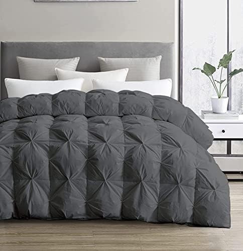 SLEEP-NEST Oversized King Comforter 128 x 120 Exquisite Pinch Pleat Design, Premium Baffle Box Down Alternative Comforters 1 Piece with 8 Tabs/Loops 400GSM-Box Stitched Extra Large, Dark Grey