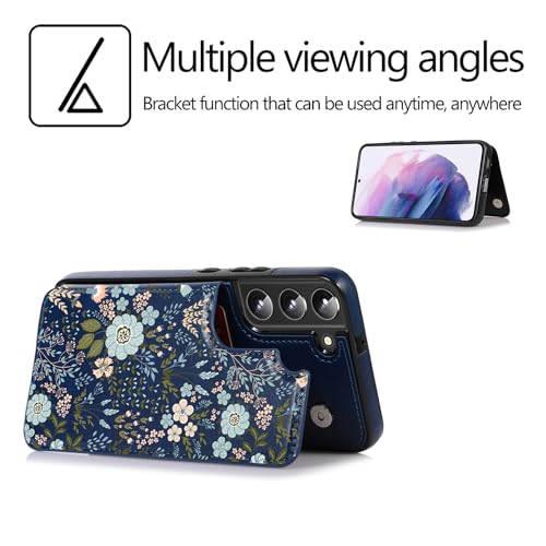 uCOLOR for Samsung Galaxy S22 Plus 6.6" Wallet Case with Card Holder,Flip Folio Leather flip Protective Cover(Blue Flowers) by uCOLOR - Image 5