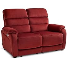MCombo 61.6 Wall Hugger Power Loveseat Recliner, Reclining Loveseat with Adjustable Headrest, USB Charge Ports, Wood Legs for Living Room, RVs, Small Spaces, Fabric ST258M1 Loveseat, Burgundy