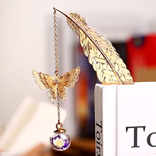 Toirxarn Metal Feather Bookmarks With 3D Butterfly Pendant - Perfect Teacher Appreciation, And Birthday Gift For Women, Her, Mom, Librarian, And Book Lovers - Unique Page Marker #TOP6