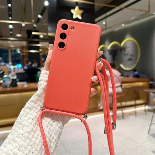 Coque bandoulière Samsung S22 Ultra silicone antichoc cordon rouge aubépine