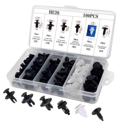 100 Pièces Clips de Fixation Voiture, Rivet Clips Voiture Universel, Plastique Rivets Fixation de Protection Noir, 6 Taille Clips Agrafes Carrosserie pour...