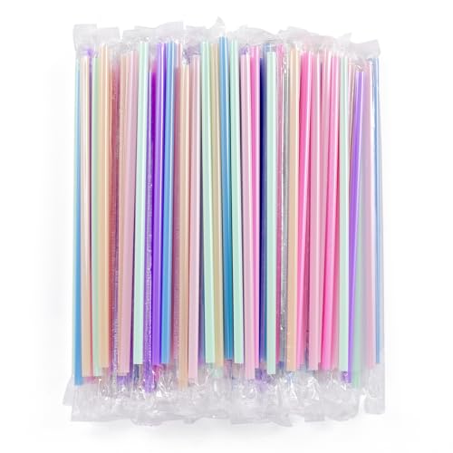 [Individually Wrapped] 100Pcs Disposable Plastic Drinking Straws - 8.26 Long and 0.24 Diameter Colorful Cute Straws for Juice Coffee Milk Cocktail Bachelorette/Birthday Party Bridal/Baby Shower