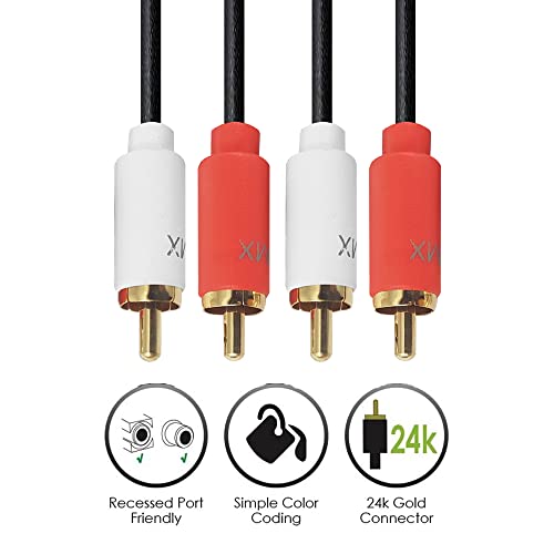Image of MX 2 RCA to 2 Audio Stereo Cable 1.5 Meter, Gold Plated Male to Male Cord, Dual Shielded Connector for Home Theater, Amplifier, Hi-Fi System, Car Sound & Speakers