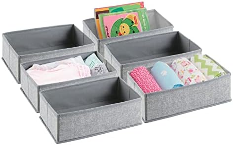 mDesign Fabric Drawer Organizer Bins, Kids/Baby Nursery Dresser, Closet, Shelf, Playroom Organization, Hold Clothes, Toys, Diapers, Bibs, Blankets, Lido Collection - 6 Pack - Gray