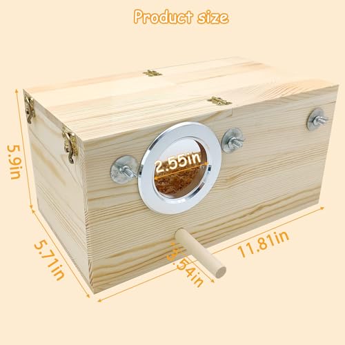 Image of PINVNBY Large Natural Wood Parakeet Nesting Box Budgie Breeding Box Acrylic Bird Nest for Cage Transparent Panoramic for Birds, Parrots, Cockatiels, Lovebirds, Canaries (L: 11.8 x 5.7 x 5.9 inch)