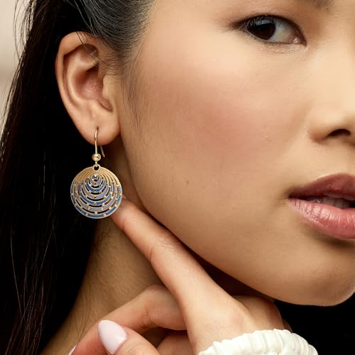 Ross-Simons Italian Blue Enamel Circle Drop Earrings in 18kt Gold Over Sterling2