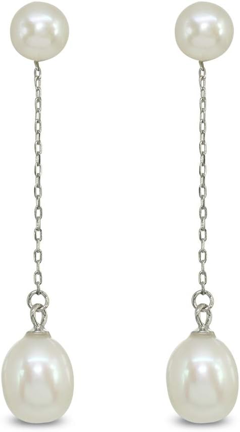 Sterling Silver Dangle Earrings for Women Cultured Freshwater Pearl Chain Trendy Fashion Drop Earring for Women Bridesmaids