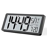 Cadmos Large Digital Wall Clock Battery Operated/Alarm Clock with Date/Week/Timer. Suitable for Living Room/Bedroom/Office Decor,14.17 Inch Jumbo Display for Seniors. (Large, Black)