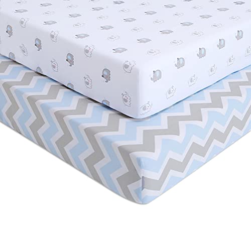 Image of OptimaBaby Elephant Chevron Fitted Crib Sheets, Blue, 2 Count