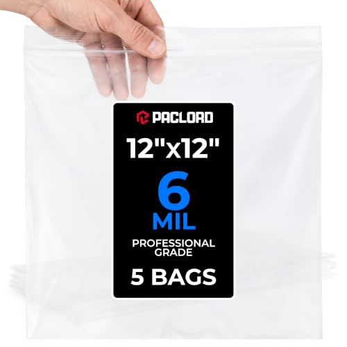 12" x 12" Medium Reclosable Plastic Zip Bags, 5 Count