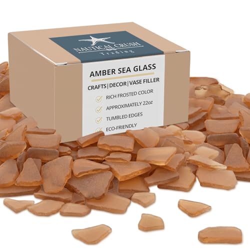 Nautical Crush Trading Orange Sea Glass – 22oz Beach Glass for Crafts, Vase Fillers & Decor – Bulk Tumbled Seaglass Pieces for DIY Projects – Recycled Seaglass for Home, Weddings & Art