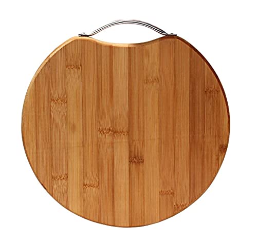 MR.SHOPPERS Wooden Bamboo Kitchen Chopping Cutting Slicing Board for Fruits Vegetables Meat Bread Non-Slip with Antibacterial Surfesh (Round)