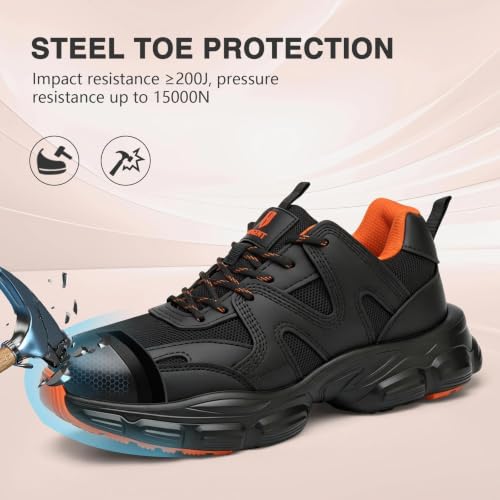 Image of Hogent Steel Toe Shoes for Men Women, Wide & Non-Slip Work Shoes