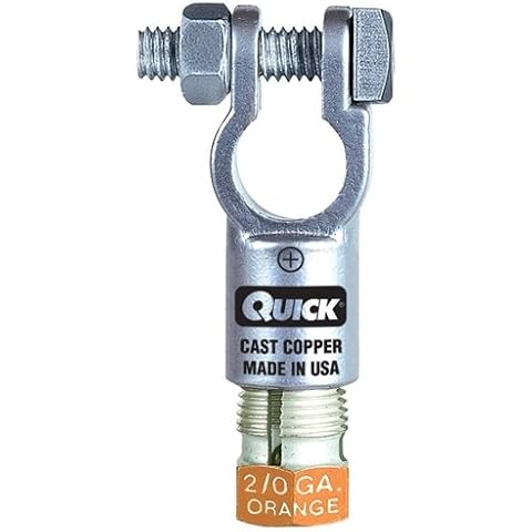 Quick Cable 5020-2001P Straight Clamp Compression Connectors, Positive Polarity, 2/0 Gauge, Tin Plated Copper Alloy, Compression Nuts Color-Coded, 1" Width, 2.38" Length Cover