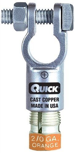 Quick Cable 5010-050P Straight Clamp Compression Connectors, Positive Polarity, 1/0 Gauge, Tin Plated Copper Alloy, Compression Nuts Color-Coded, 1" Width, 2.38" Length (Pack of 50)
