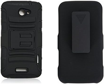 Eagle Cell PRHTCONEXSPSTHLBKBK Hybrid Rugged TUFFSUIT with Kickstand for HTC One X - Retail Packaging - Black