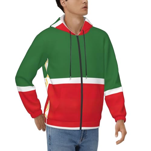 Sweat capuche drapeau République tchétchène homme manches longues cordon serrage pull