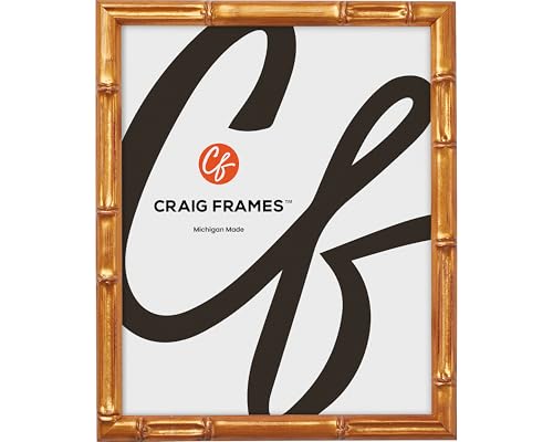 Craig Frames 11x14 Picture Frame – Vintage Gold Bamboo Style, Wood Frame with Glass, Backing, and Hanging Hardware, Decorative Wall Display for Photos or Art