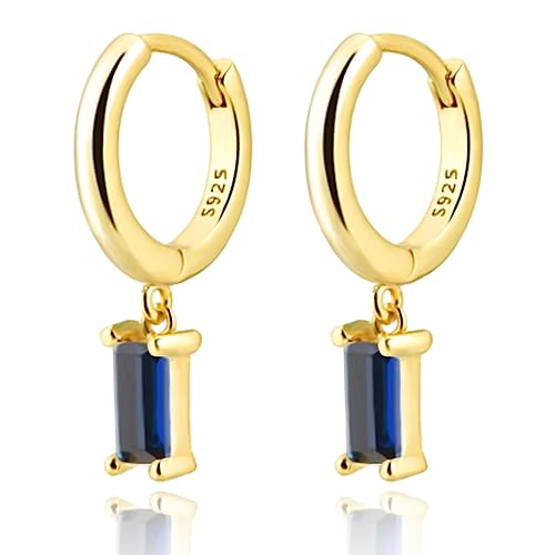 Gold Huggie Hoop Earrings with Small Blue Drop for Women, Drop Earrings for Women 14K Gold Plated Hypoallergenic Jewerly For Girls and Men (Blue-Gold)