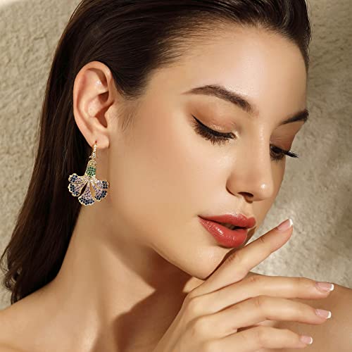 Zircon Gemstone Drop Dangle Earrings, Multi Color Created Sapphire Sparkly Evening Dressy Earrings, 18K Gold Plated 925 Sterling Silver posts, Hypoallergenic, Formal Jewelry for women4