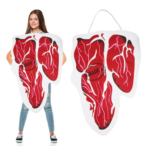 Joyincoser Funny Steak Kostüm für Erwachsene Fleisch 3D Druck Food Cosplay Overall lustiges Kostüm für Halloween Weihnachten Karneval Party Paar