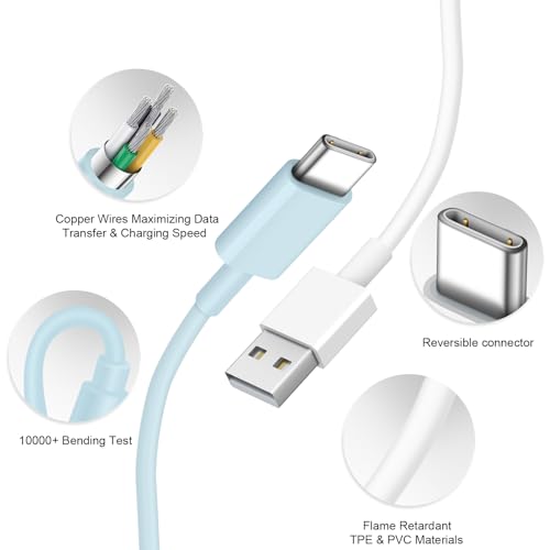 Image of USB to USB C Cable for iPhone 17 16 15 Type C Carplay 5FT USB C Cable Blue | Fast Charging Carplay Cable, USB C Carplay Cord Compatible with iPhone 17 16 15
