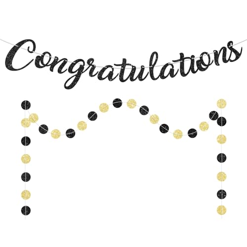 Blopee Black Congratulations Banner Sign Prestrung Congrats Banner Garland Congratulations Decorations Congrats Graduation Banners for Graduation Decorations Retirement Wedding Party Decor Supplies