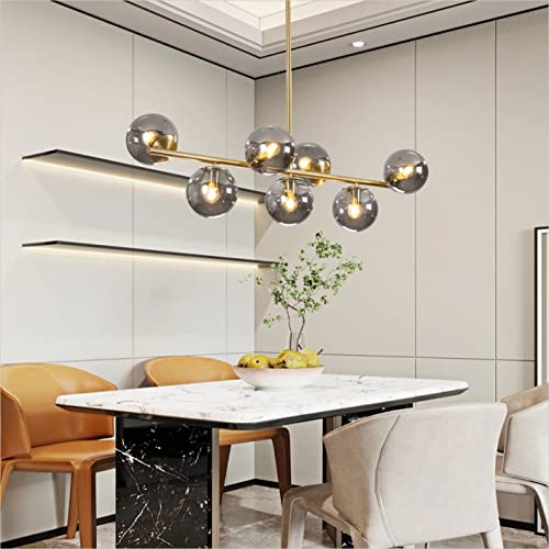 Kco Lighting Mid Century Modern Globe Sputnik Chandelier Gold Brass Pendant Hanging Light Fixture With Smoke Grey Glass Globe 7-Light Pendant Lighting For Kitchen Island Dining Living Room #TOP7